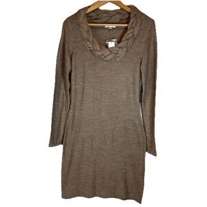 NY & Co Size Small Beige Long Sleeve Sweater Dress Braided Collar NWT